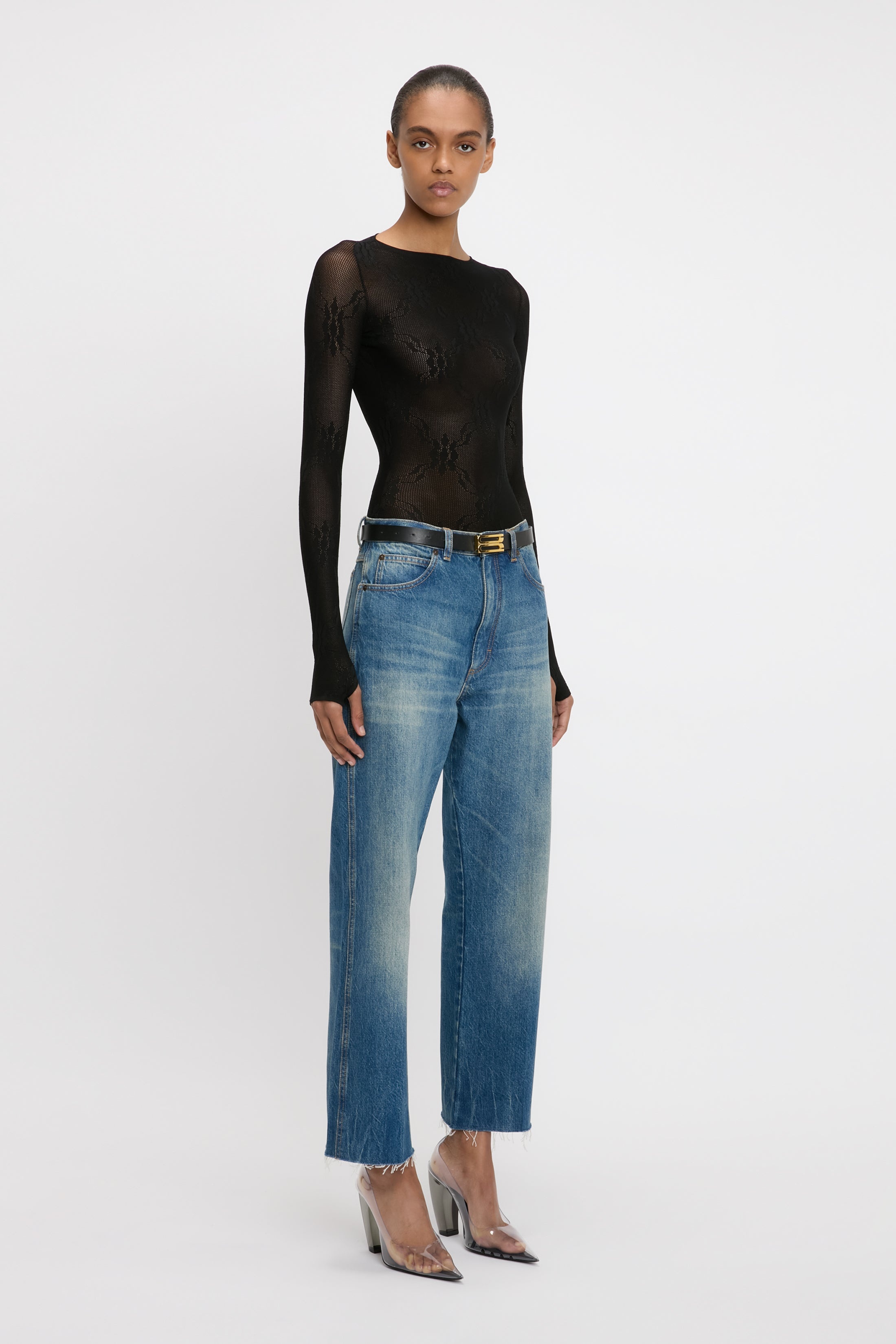 Long Sleeve Backless Bodysuit In Black - 3