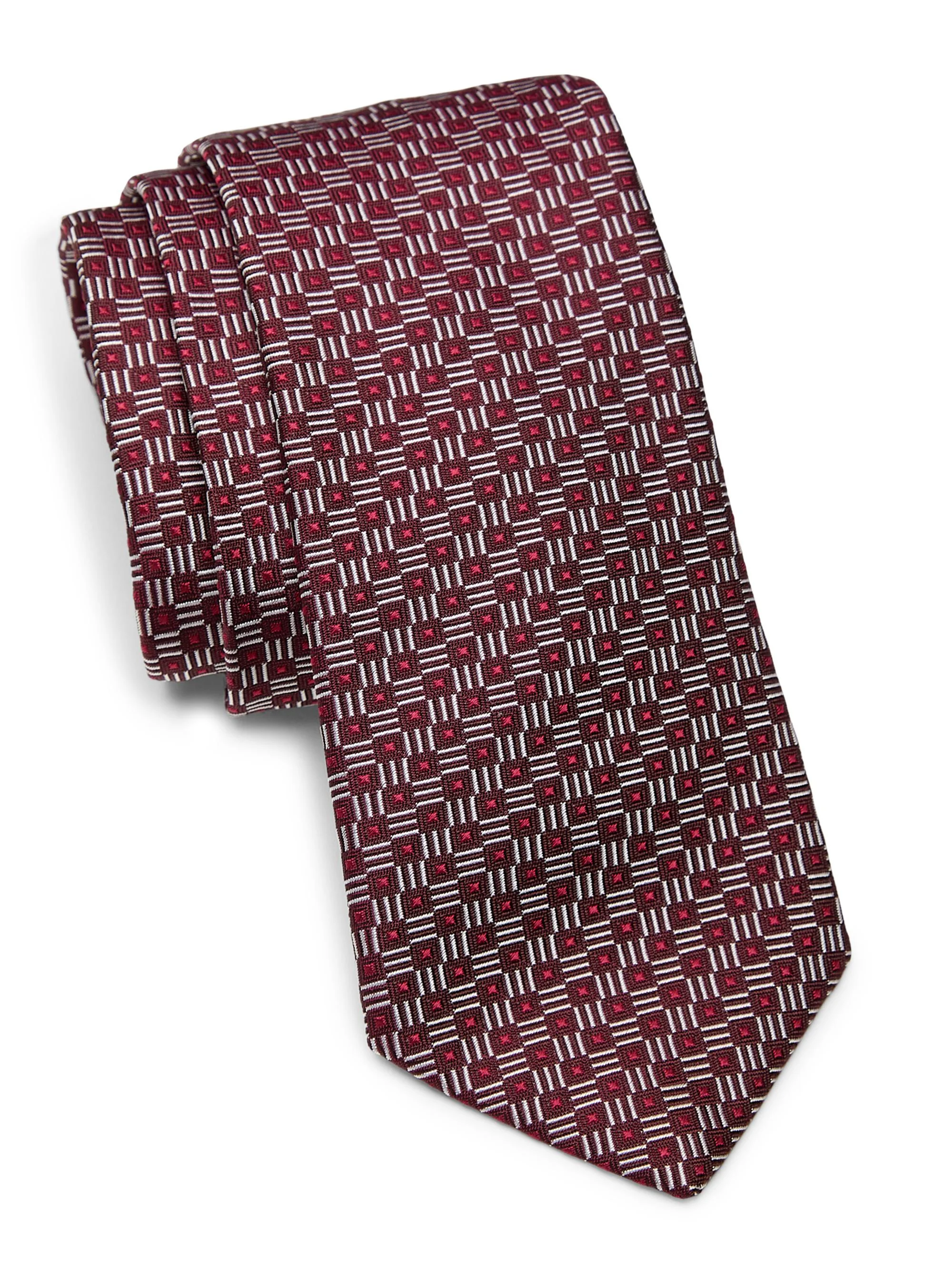 Men's Geometric Silk Tie - Bordeaux - 1