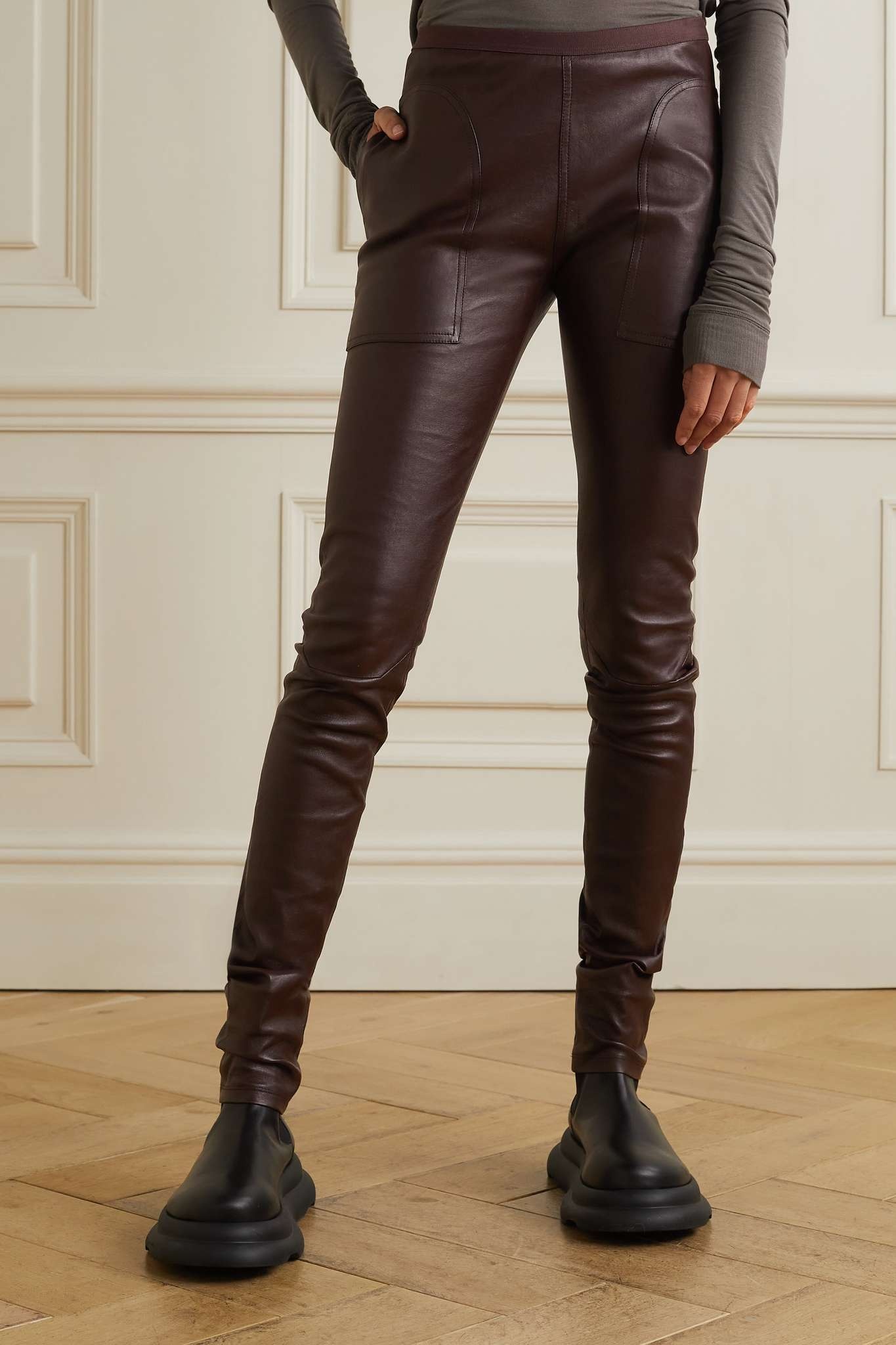 Stretch leather and cotton-blend leggings - 3