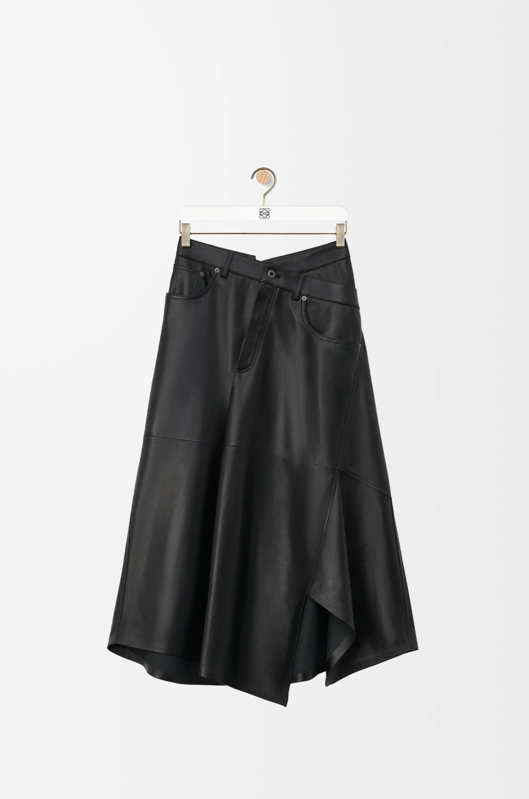 Asymmetric skirt in satin nappa lambskin - 1
