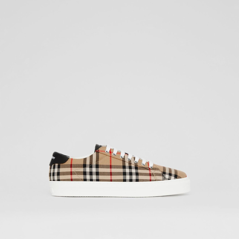 Vintage Check and Leather Sneakers - 1
