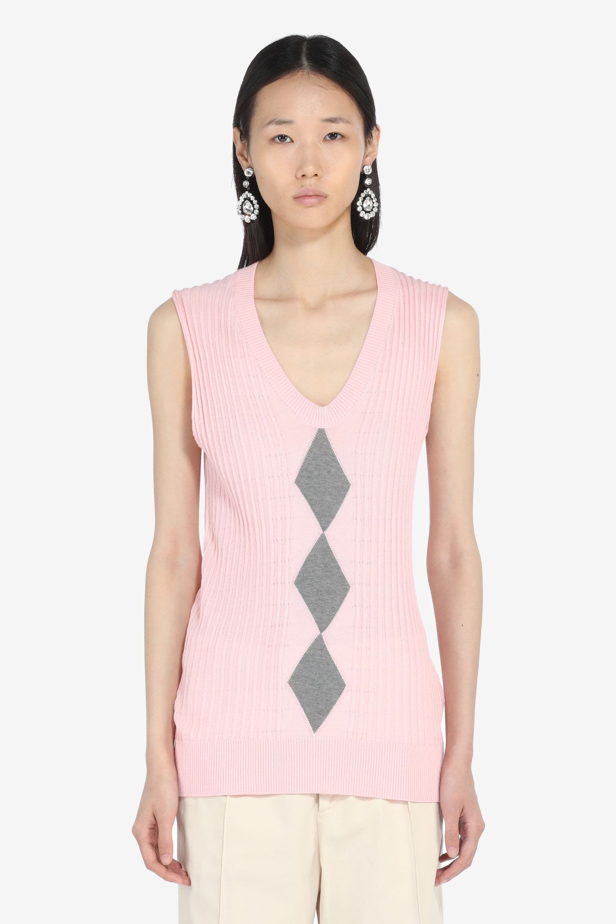 DIAMOND-JACQUARD COTTON VEST - 1