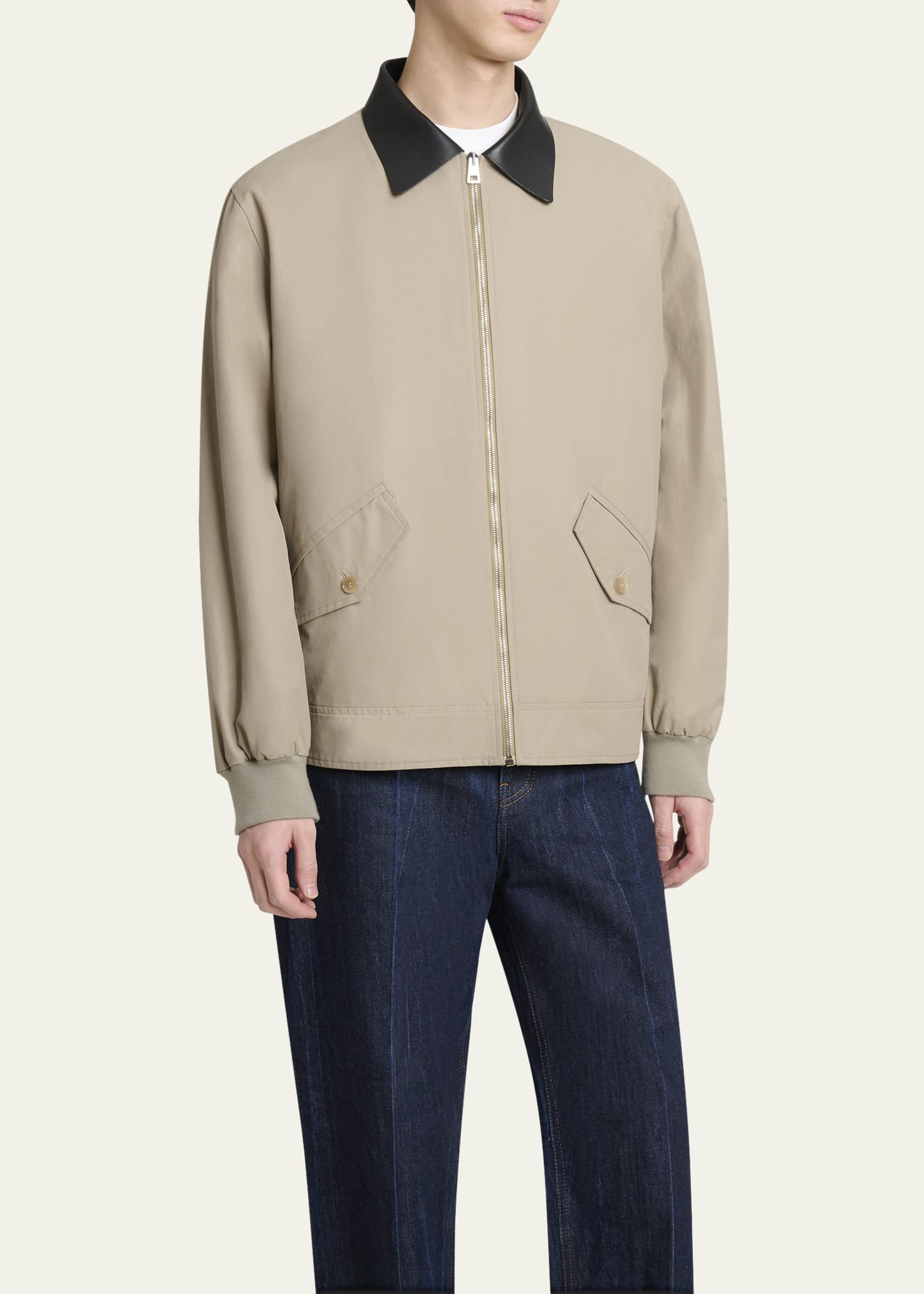 Men's Harrington Jacket w/ Leather Coilar - 4