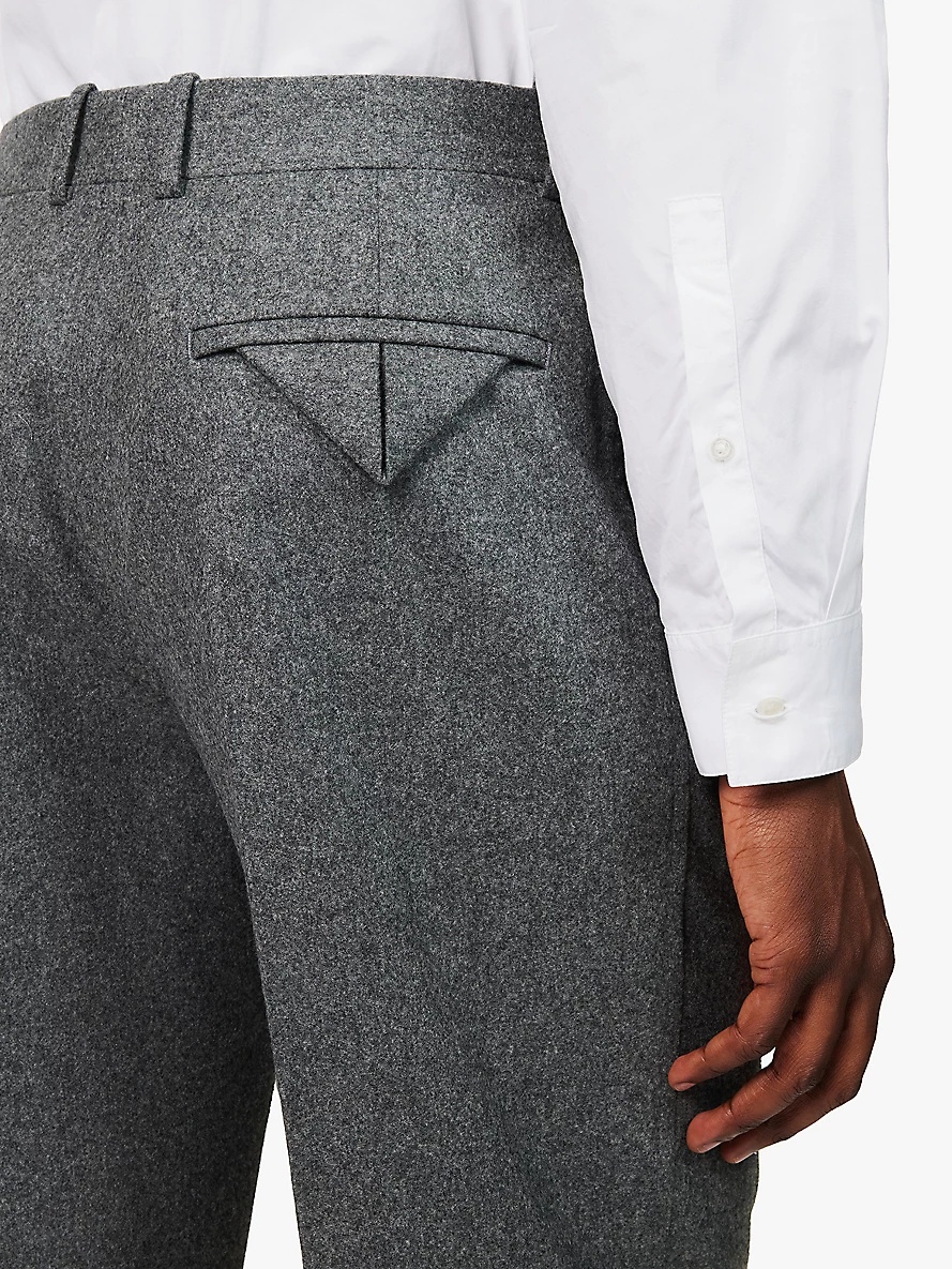 Brushed-texture pressed-crease straight-leg regular-fit wool trousers - 5