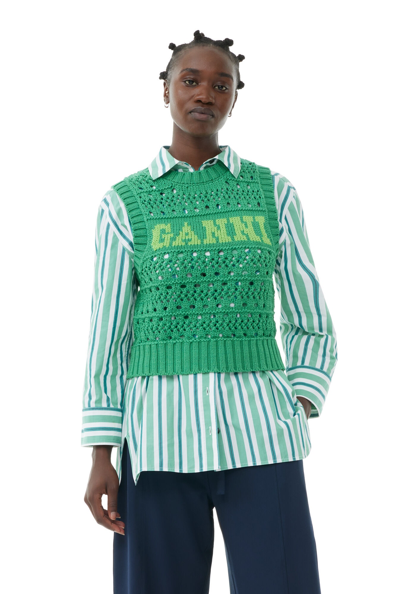 GREEN COTTON ROPE VEST - 3