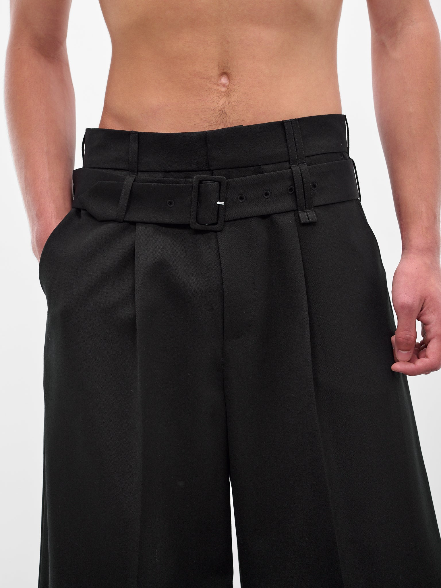 Black Wide Leg Multi Belt Loop Trousers - 4