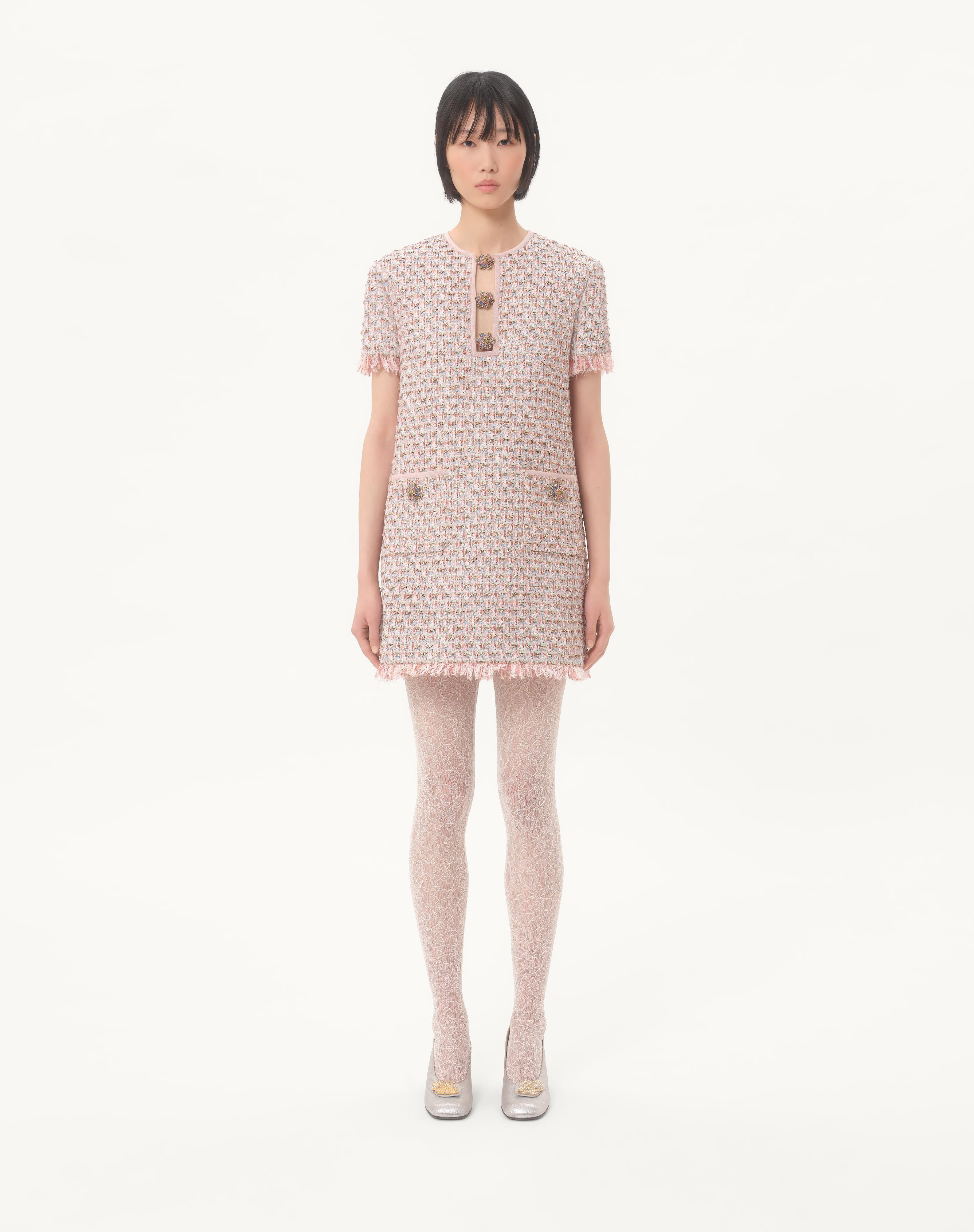 EMBROIDERED RIBBON TWEED SHORT DRESS - 5