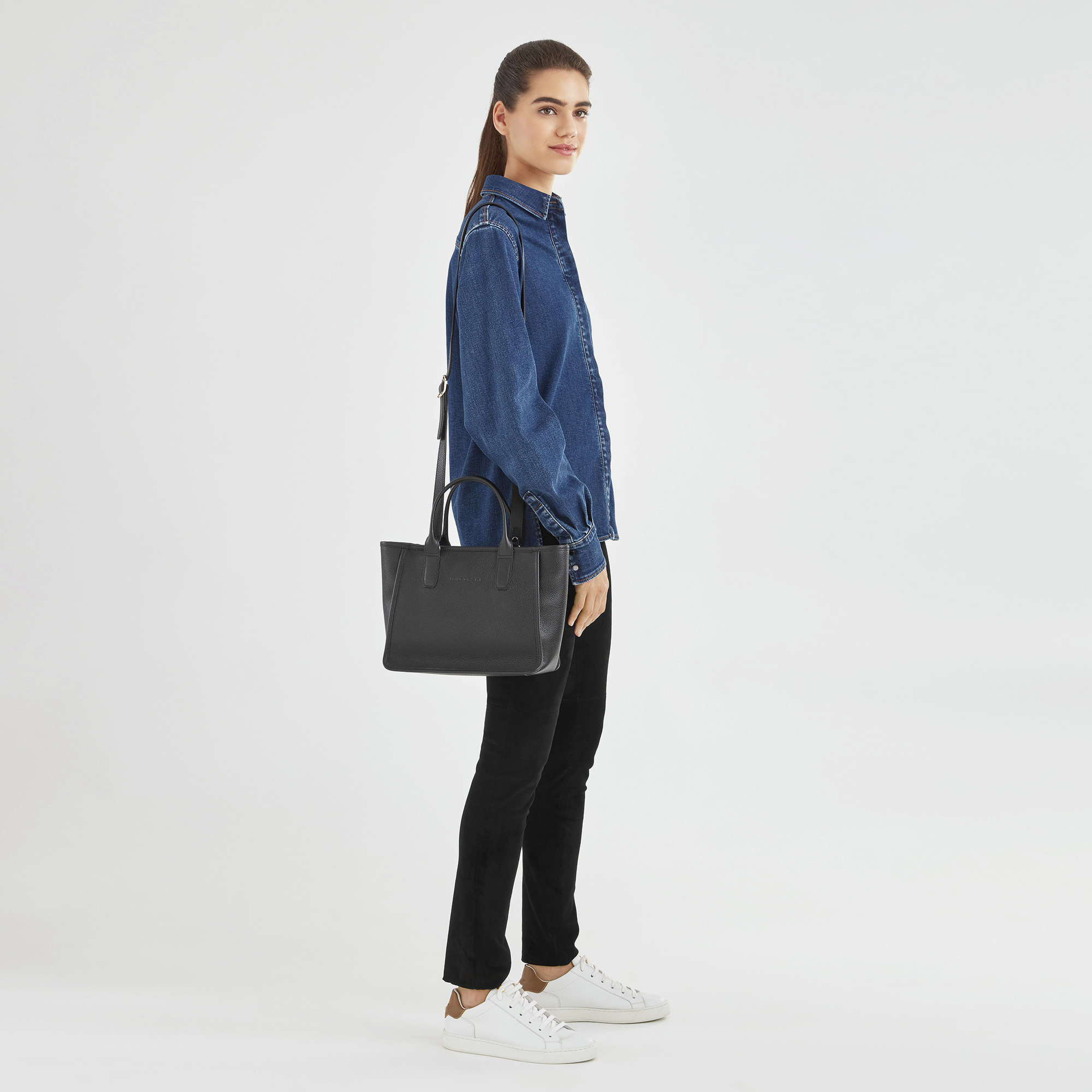 Longchamp Le Foulonné M Tote bag Black - Leather | REVERSIBLE