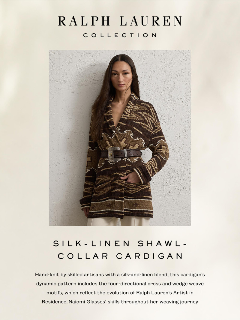 Women's Silk-Linen Shawl Collar Cardigan - Lux Tan Multi 6