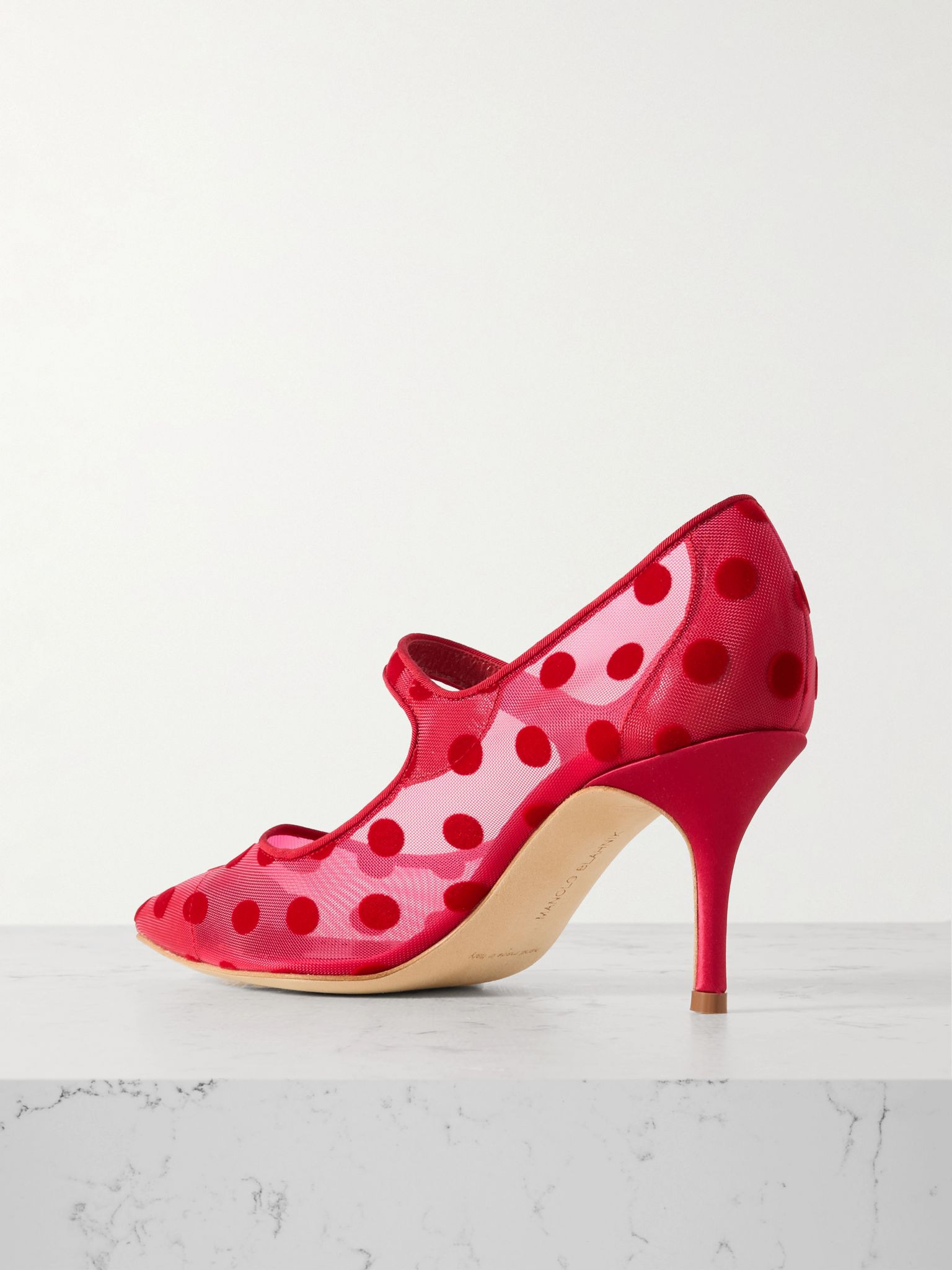 Campari 70 grosgrain-trimmed flocked mesh Mary Jane pumps Red - 3