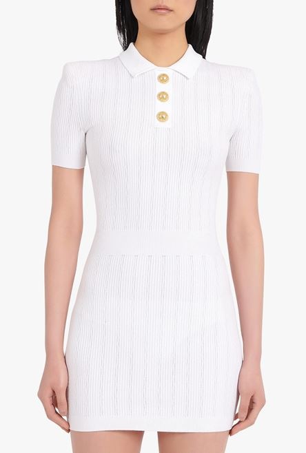 Short white knit dress with gold-tone buttons - 5