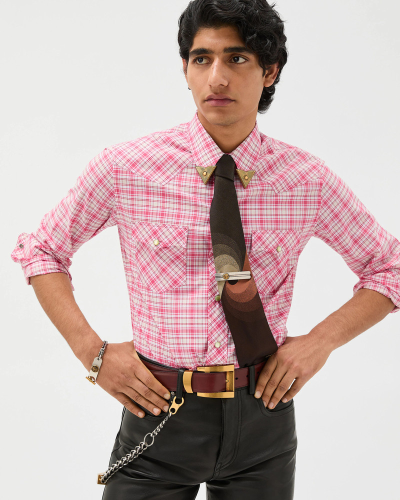 VERSACE Checked Cotton-Poplin Slim Shirt outlook