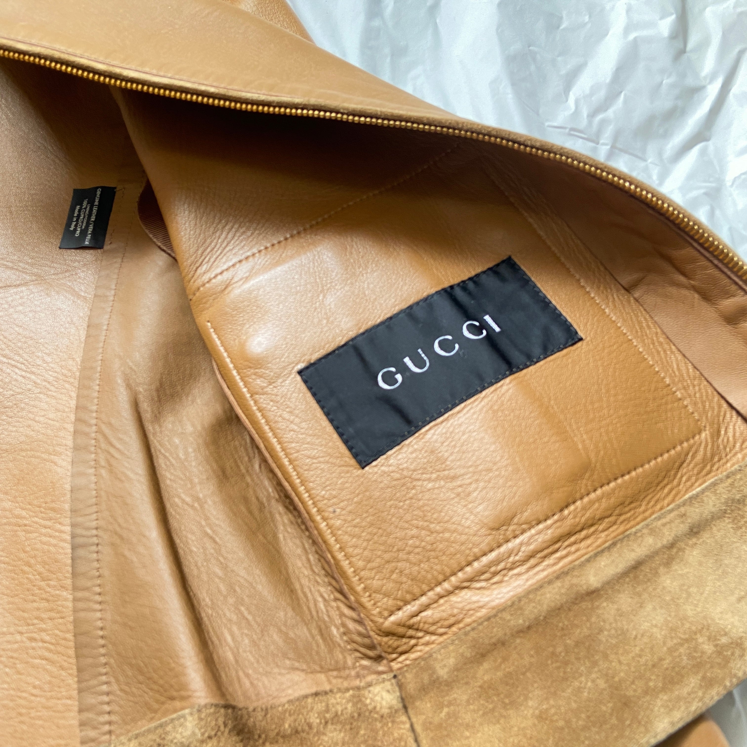 Gucci fall 2001 Tom Ford beige gold zip leather jacket - 14