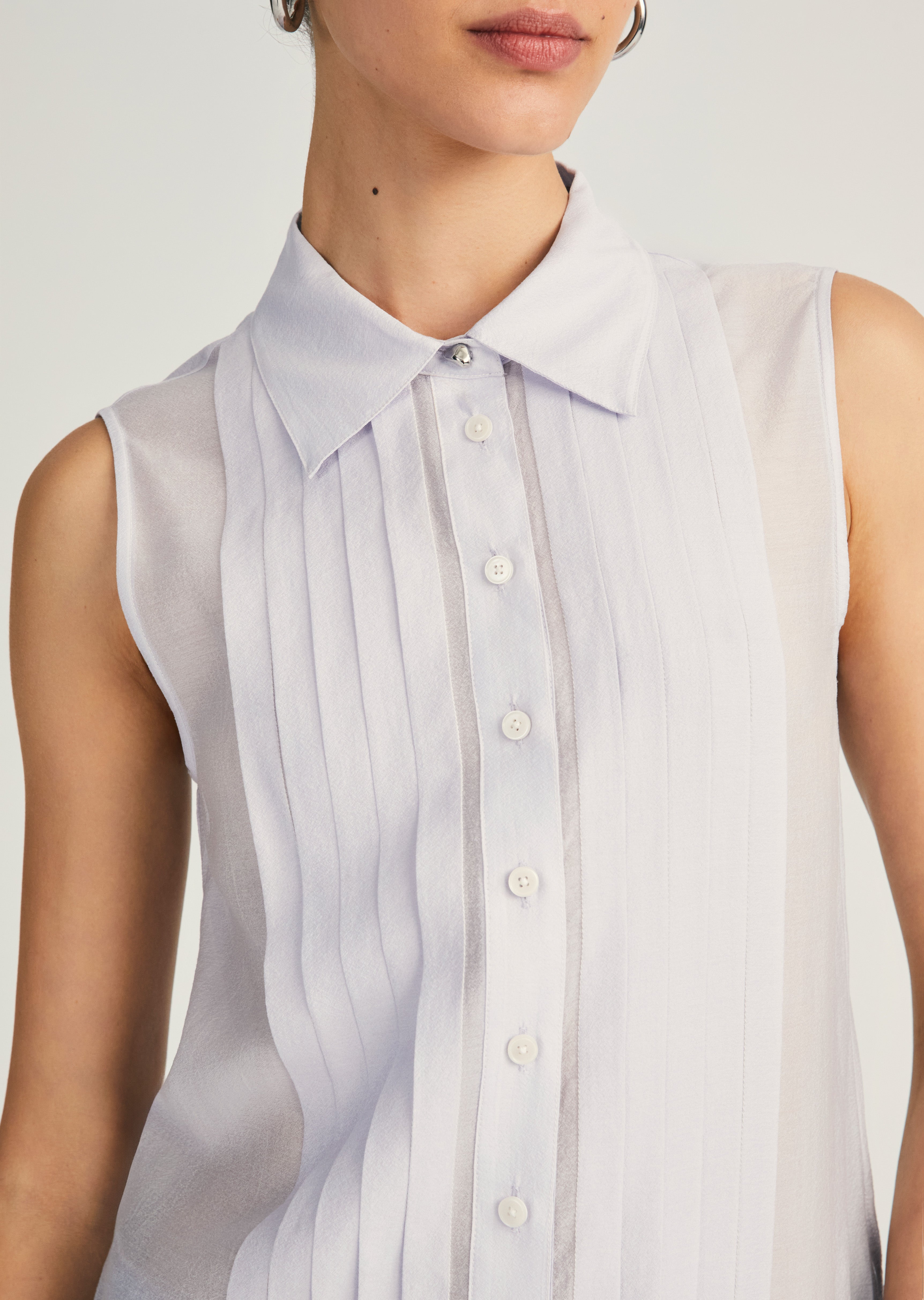 JANET SLEEVELESS TUXEDO SHIRT - 3