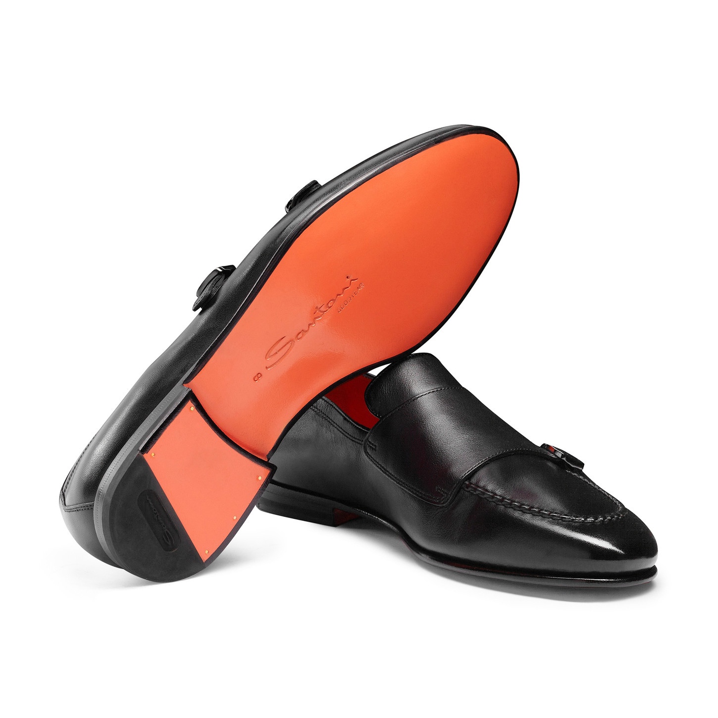 Men's polished black leather double-buckle loafer - 4