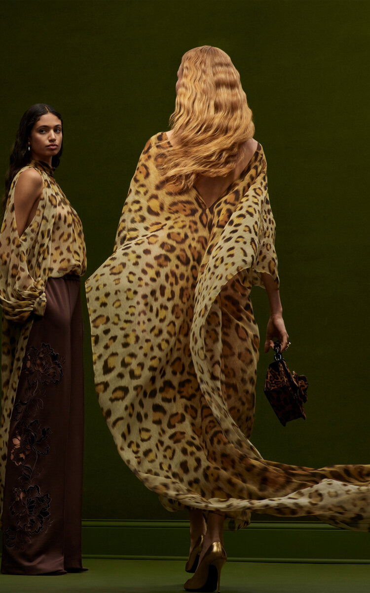 Jaguar Cold Shoulder Silk-Chiffon Blouse animal - 2