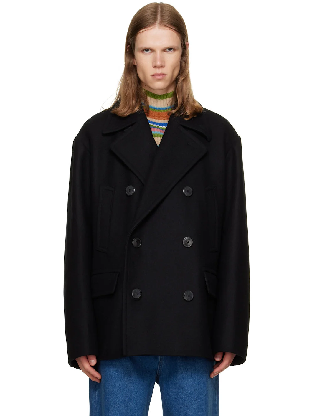 Black Double-Breasted Coat - 1