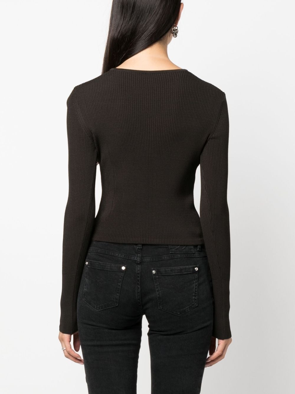hook-fastening ribbed cardigan - 4
