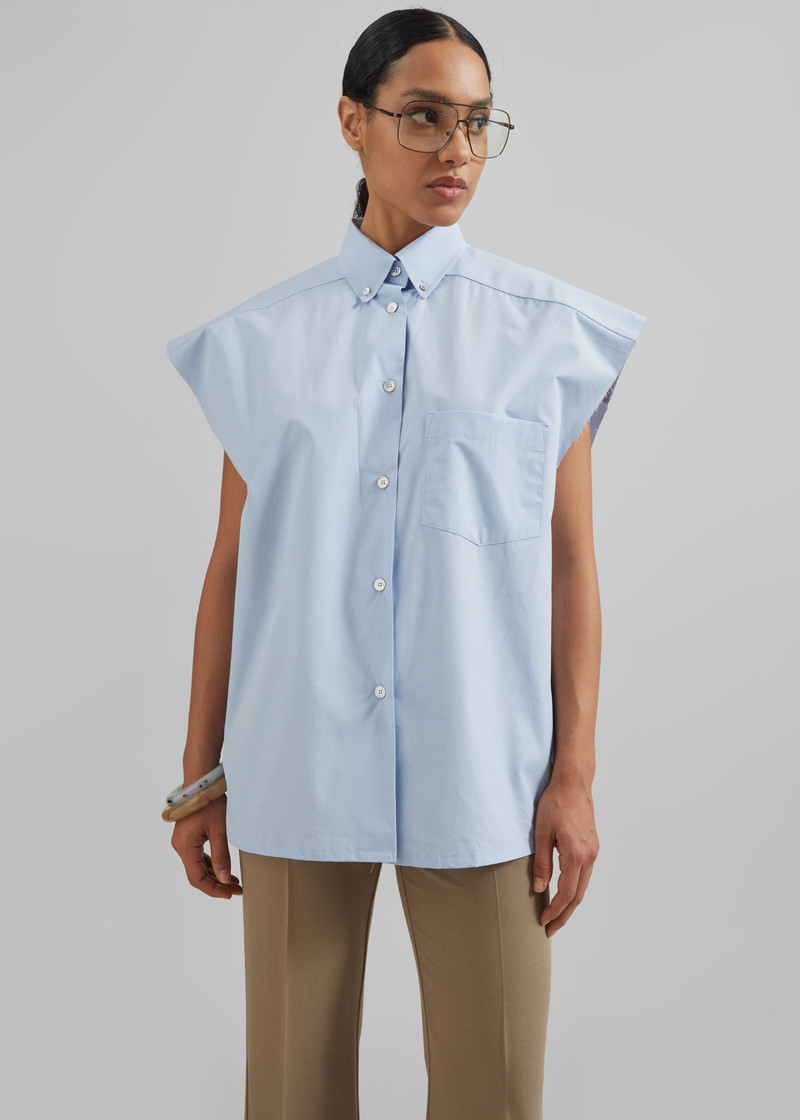 Quenin Sleeveless Button Down Shirt - Light Blue 6