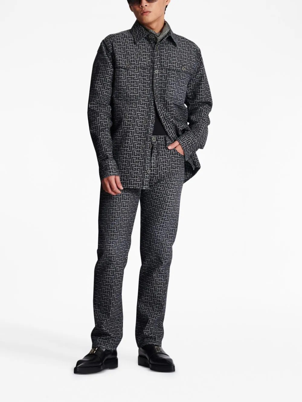 【Balmain】JACQUARD MONOGRAM STRAIGHT DENIM PANTS◆BH1MI040D Balmain monogram-jacquard straight-leg Jeans | Blue | FARFETCH