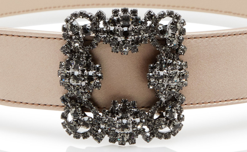 Light Beige Satin Crystal Buckled Belt 4