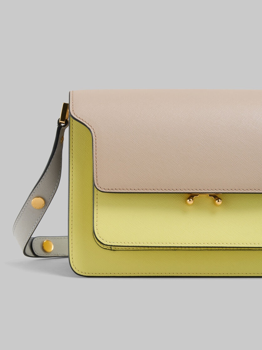 TAN YELLOW AND GREY SAFFIANO LEATHER MEDIUM TRUNK BAG - 4
