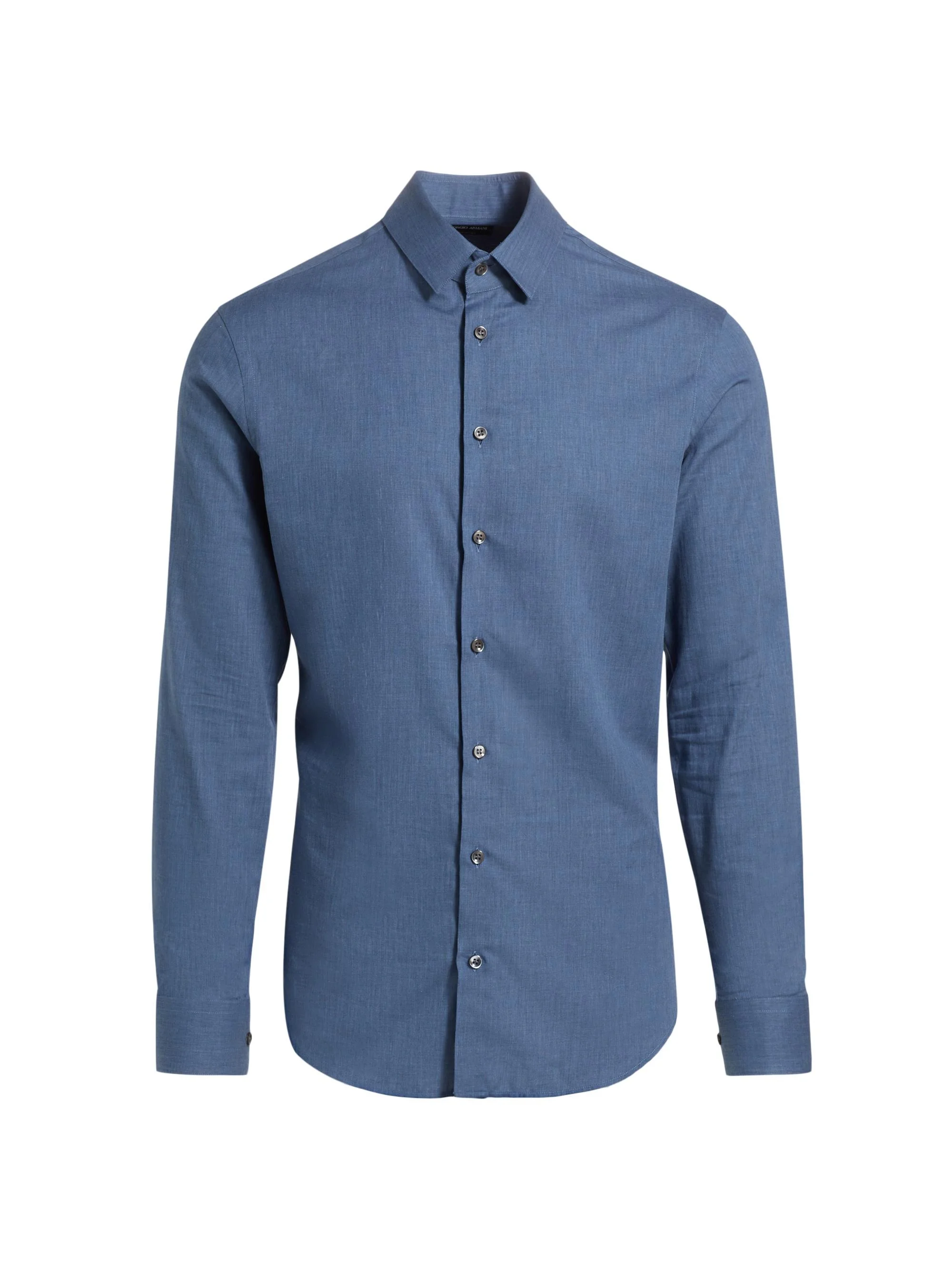 Men's Woven Cotton Button-Up Shirt - Blue - 1