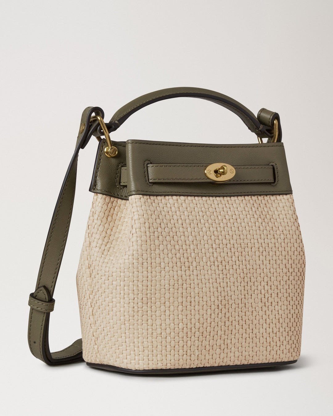Mini Islington Bucket Linen Green & Natural Raffia & Leather - 4