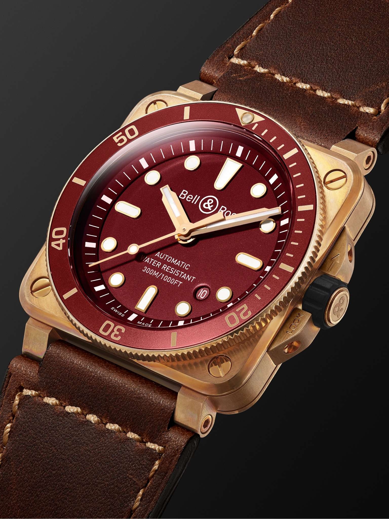 BR 03-92 Diver Red Limited Edition Automatic 42mm Bronze and Leather Watch, Ref. No. BR0392-D-R-BR/S - 4