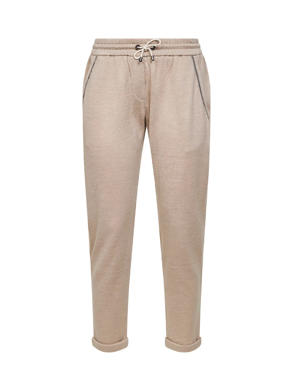 Brunello Cucinelli Women Beige Shiny Pocket Detail Trousers - 1