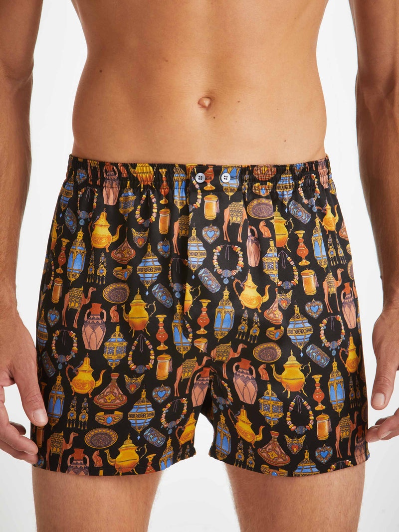 Men's Classic Fit Boxers Brindisi 100 Silk Satin Black - 5