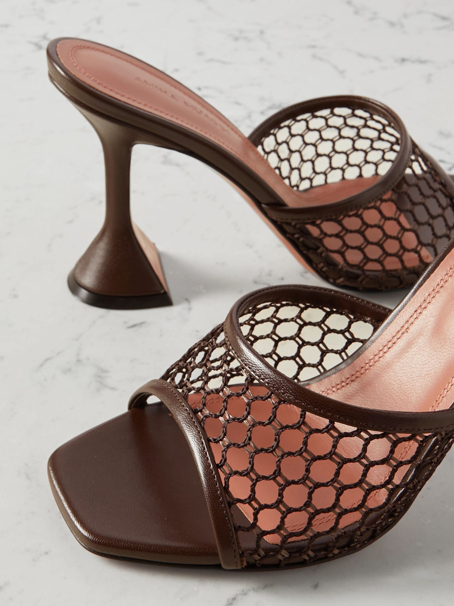 Lupita fishnet and leather mules Brown - 4