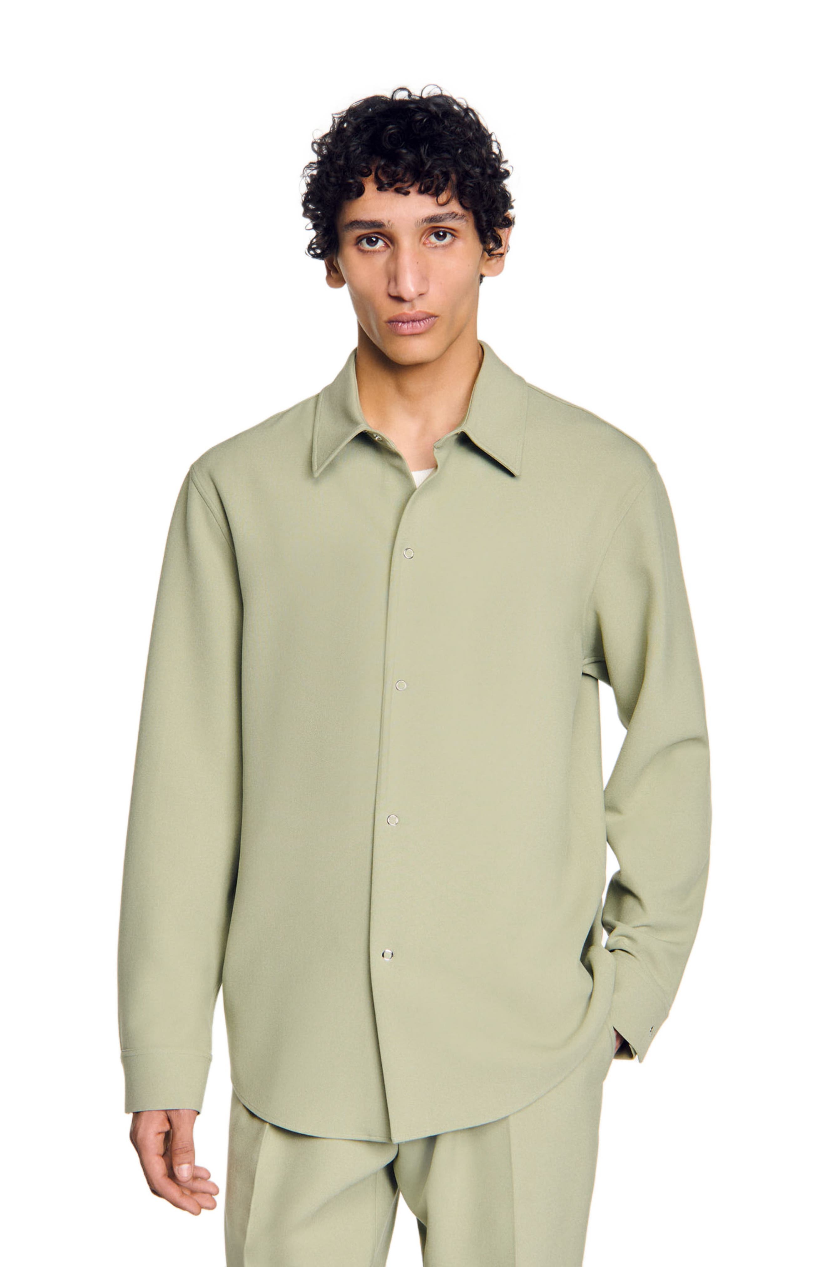 SANDRO Long-sleeved jersey shirt in Light Kaki. at Nordstrom - 3