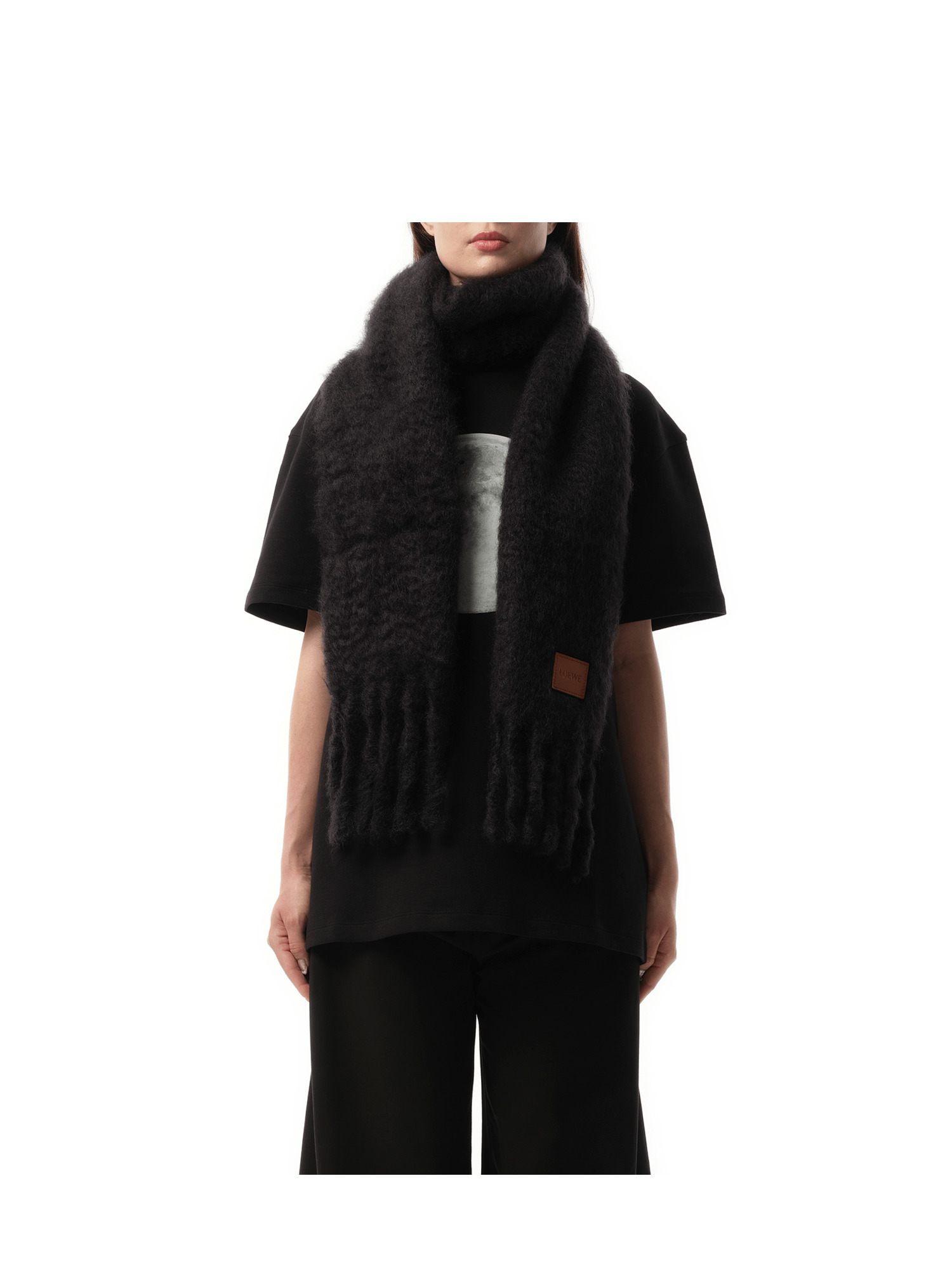 Mohair Blend Scarf in Black - 1