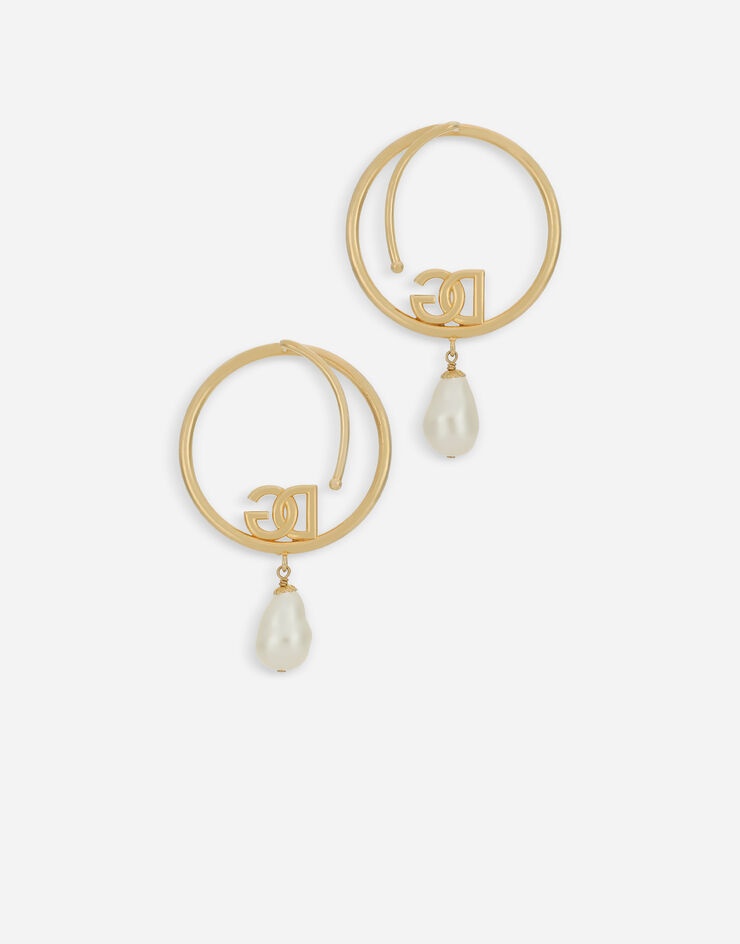 Hoop earrings with DG logo and pearls - 2