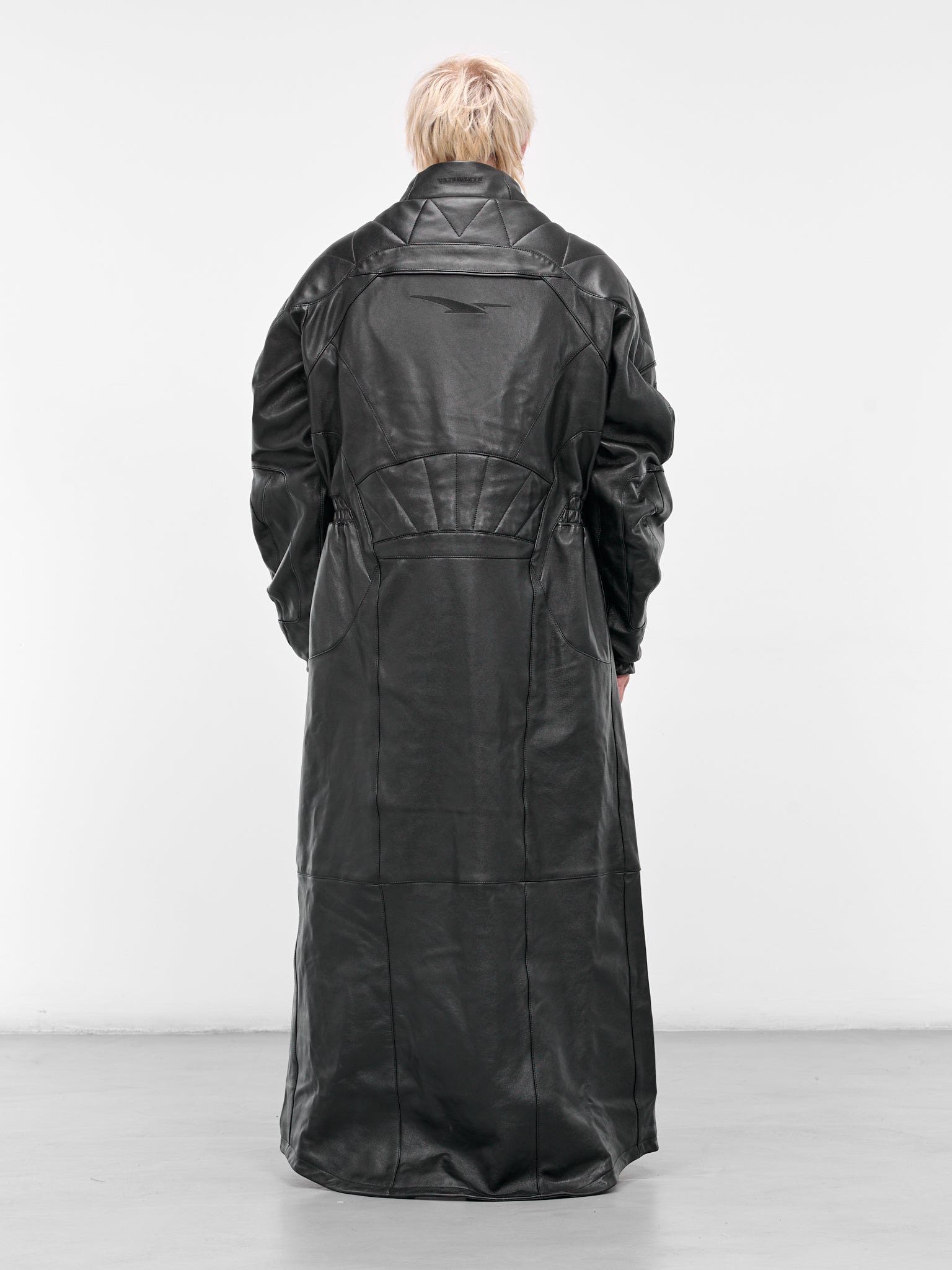 Black Leather Long Moto Coat - 3