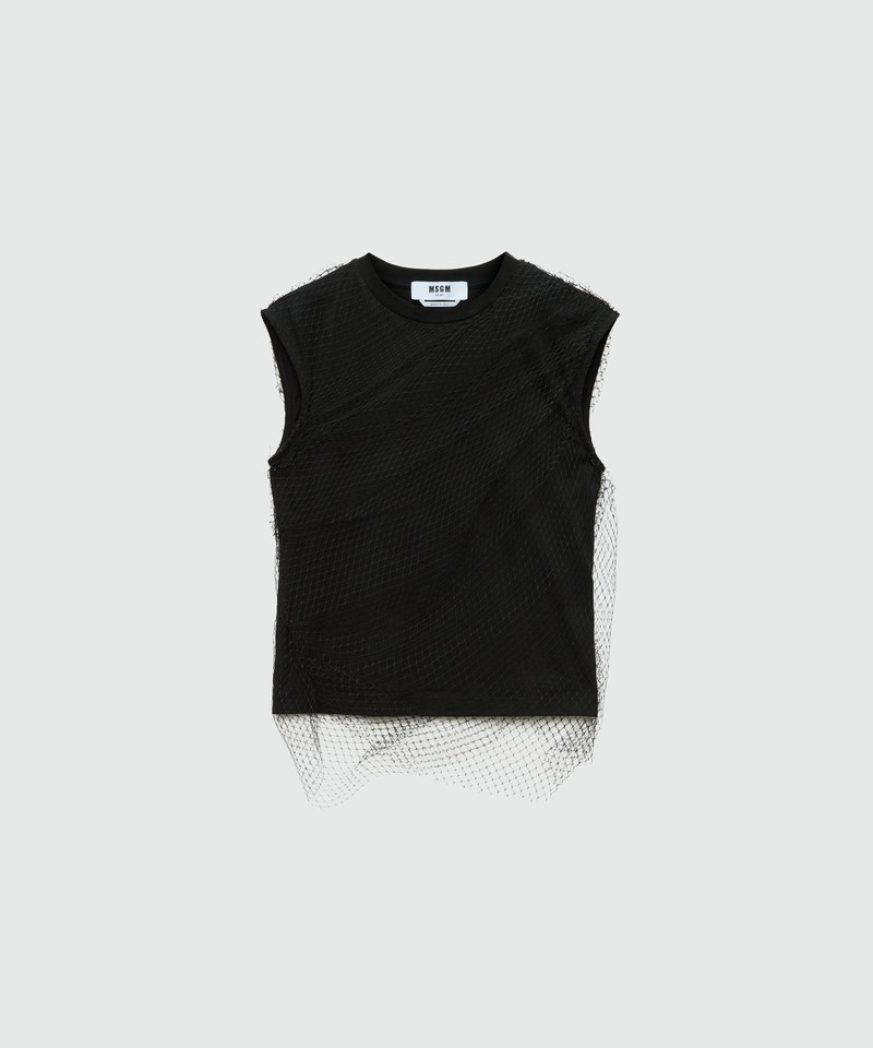 Black cotton jersey top with tulle layer 1