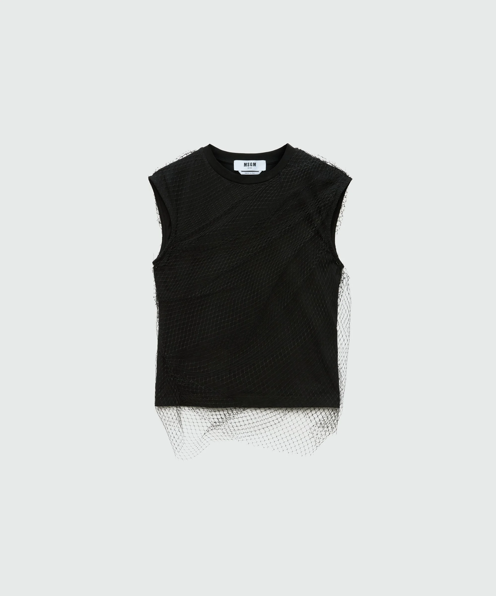 Black cotton jersey top with tulle layer - 1