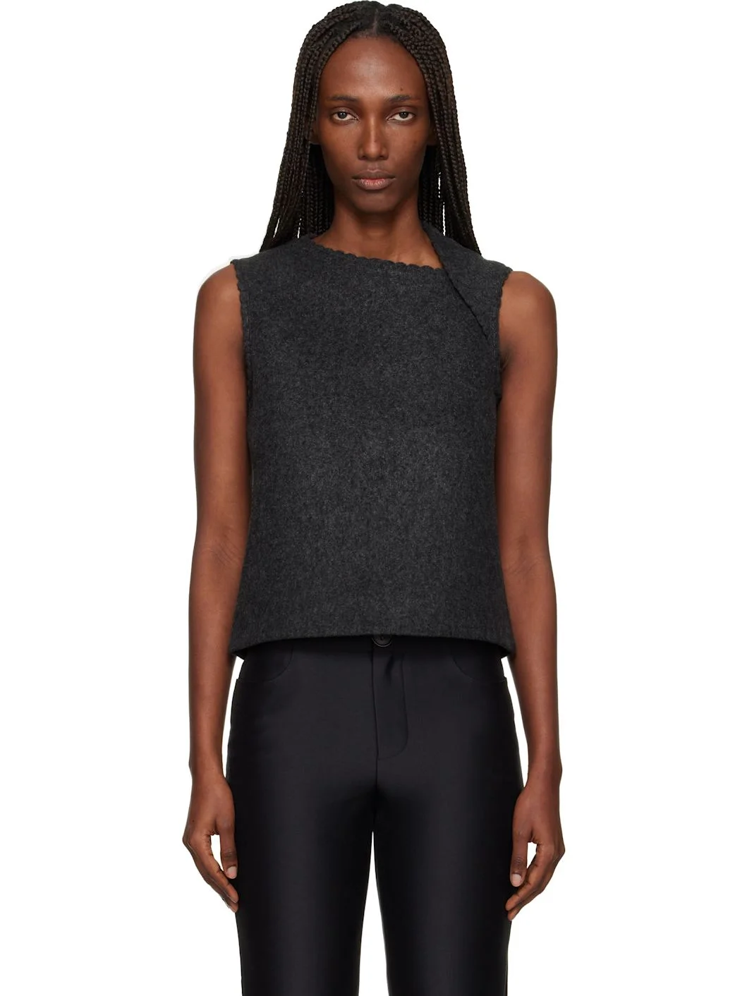 Gray Asymmetric Neckline Vest - 1