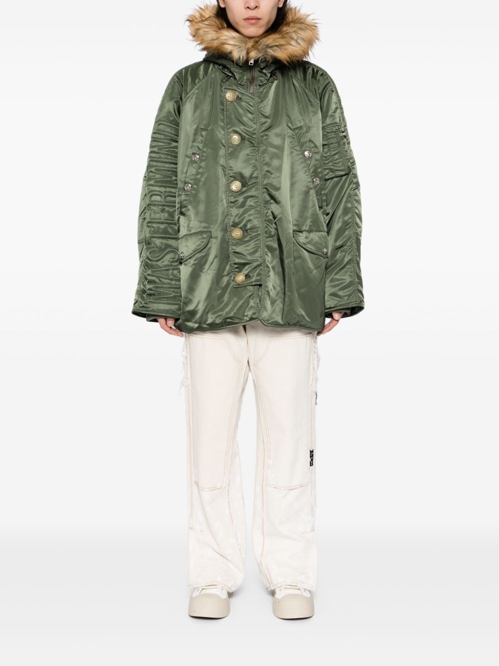 faux-fur single-breasted coat - 2