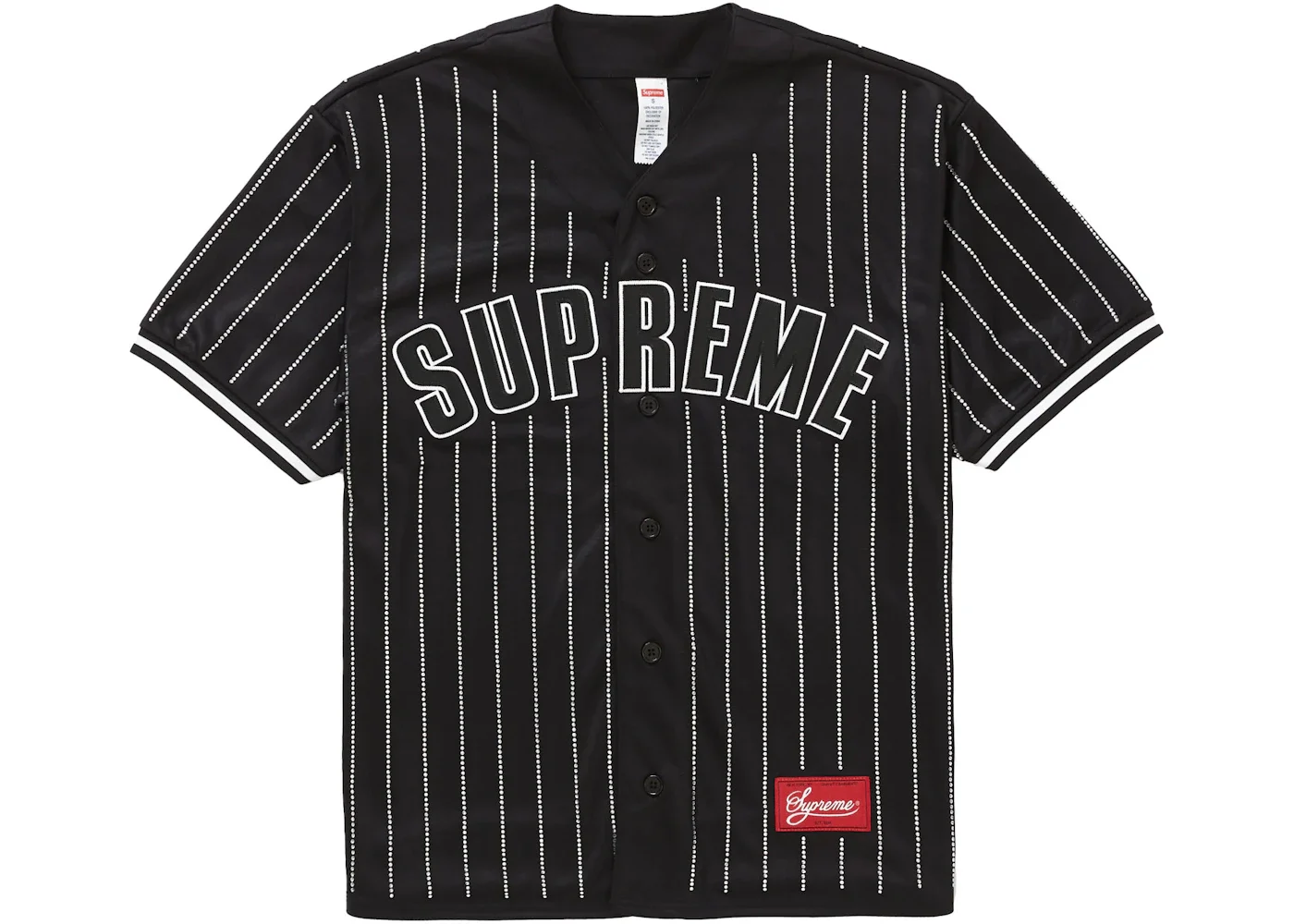 Supreme Rhinestone Stripe Baseball Jersey Black - 1