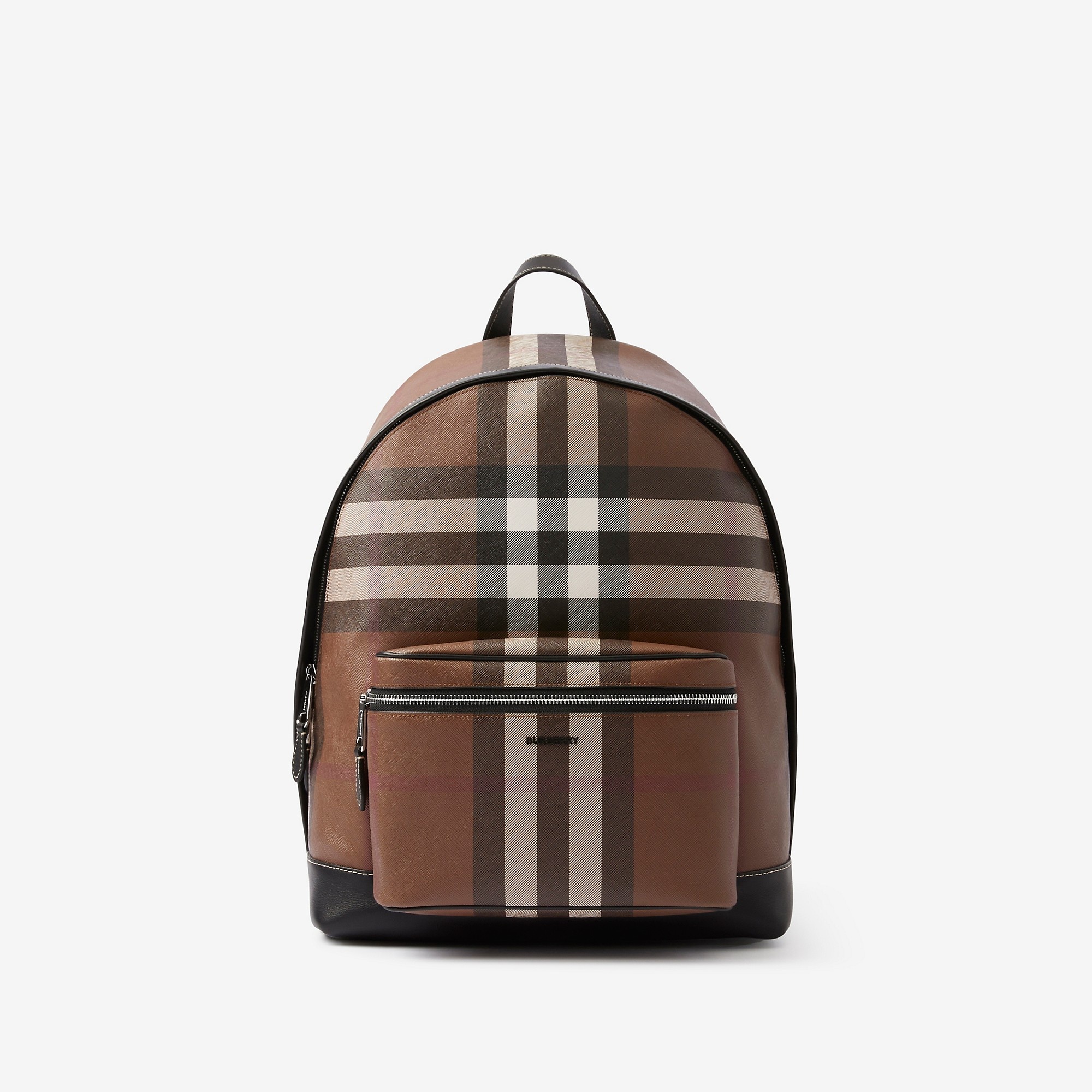 Check and Leather Backpack - 1
