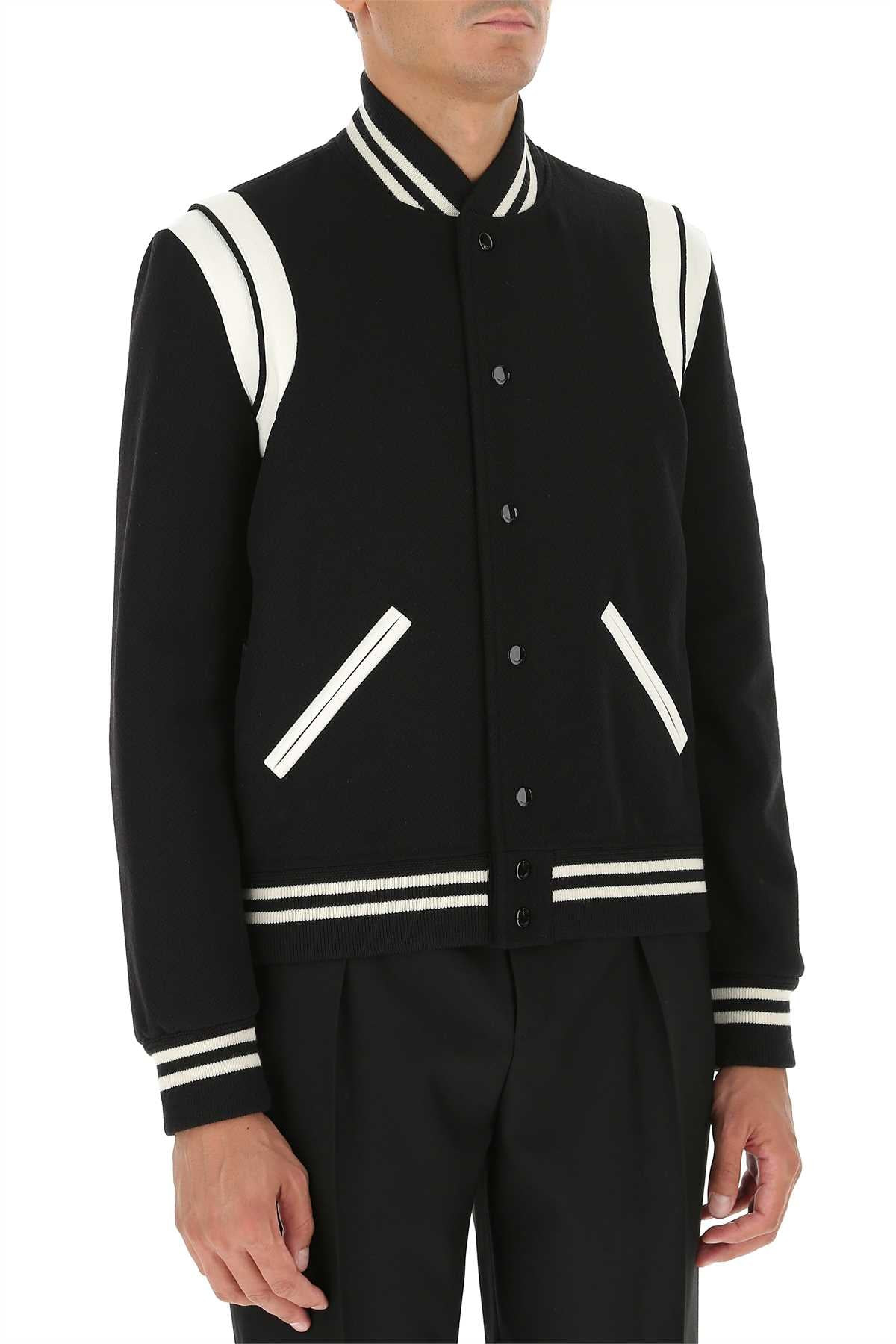 Saint Laurent Men Black Wool Blend Bomber Jacket - 3