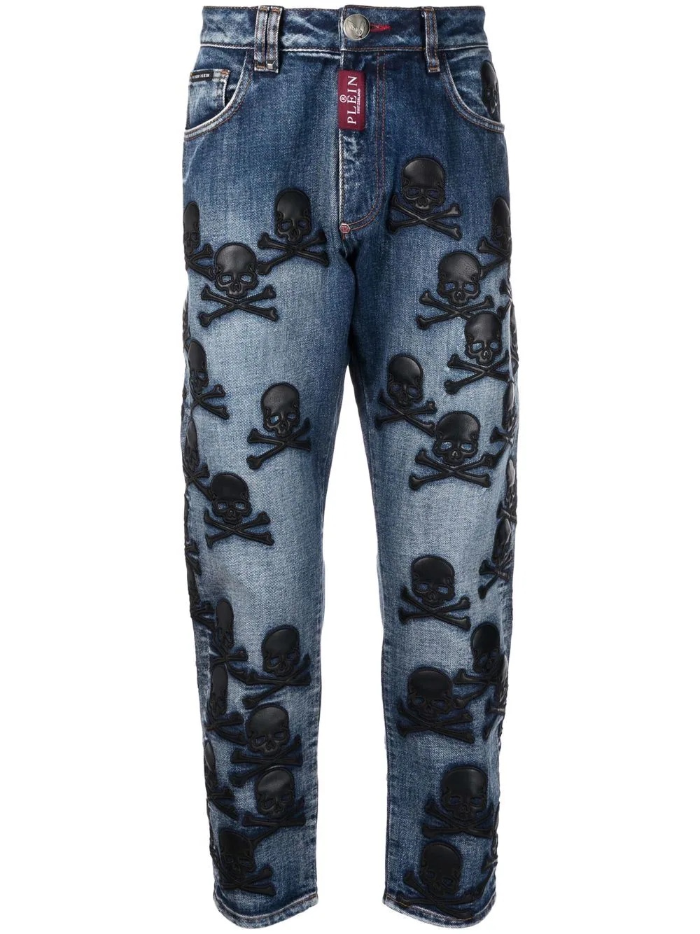 skull-patch tapered jeans - 1