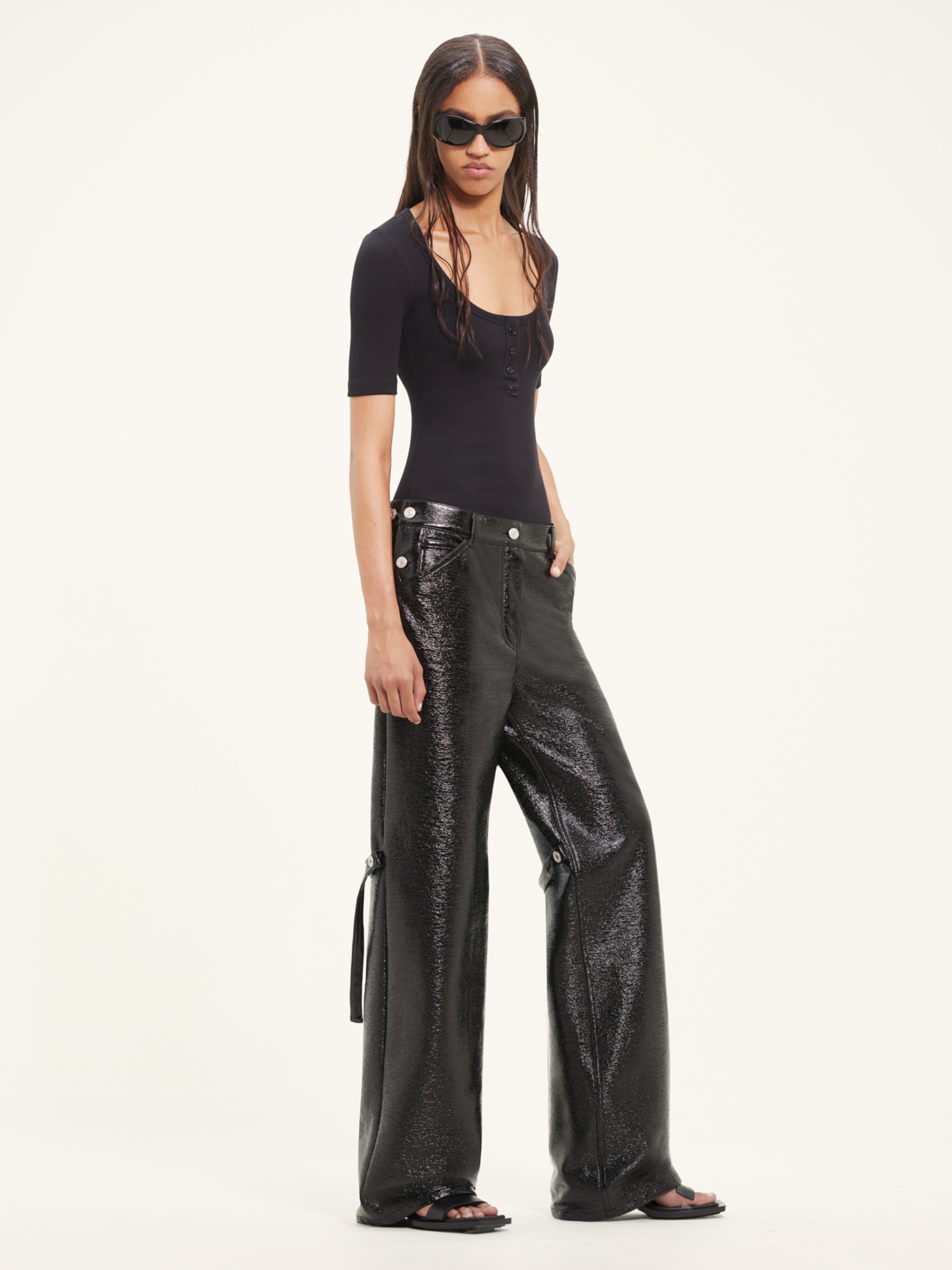 SAILOR BUCKLE VINYL BAGGY PANTS - 3