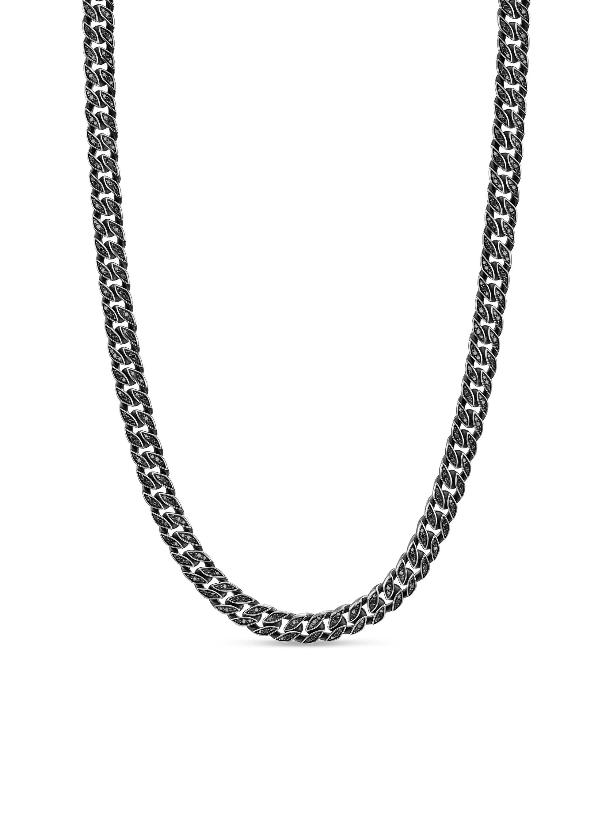 Men's Curb Chain Necklace in Sterling Silver - Black Diamond - 1