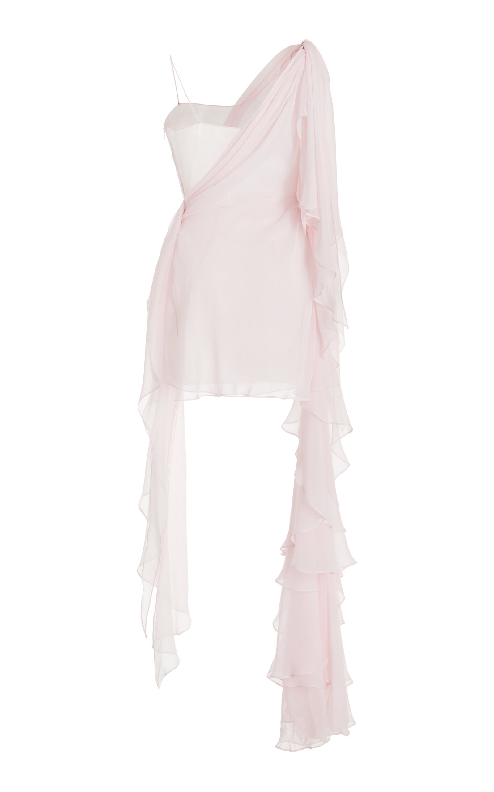 Asymmetric Ruffled Silk Mini Dress light pink - 3