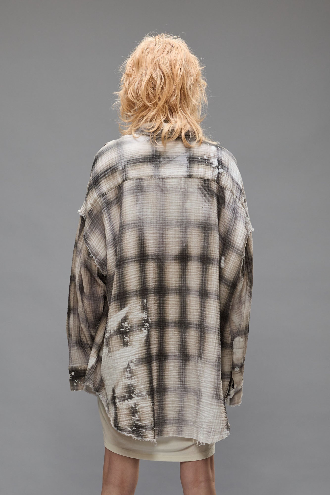 SHREDDED SEAM DROP NECK - PRINTED GREY PLAID - 4