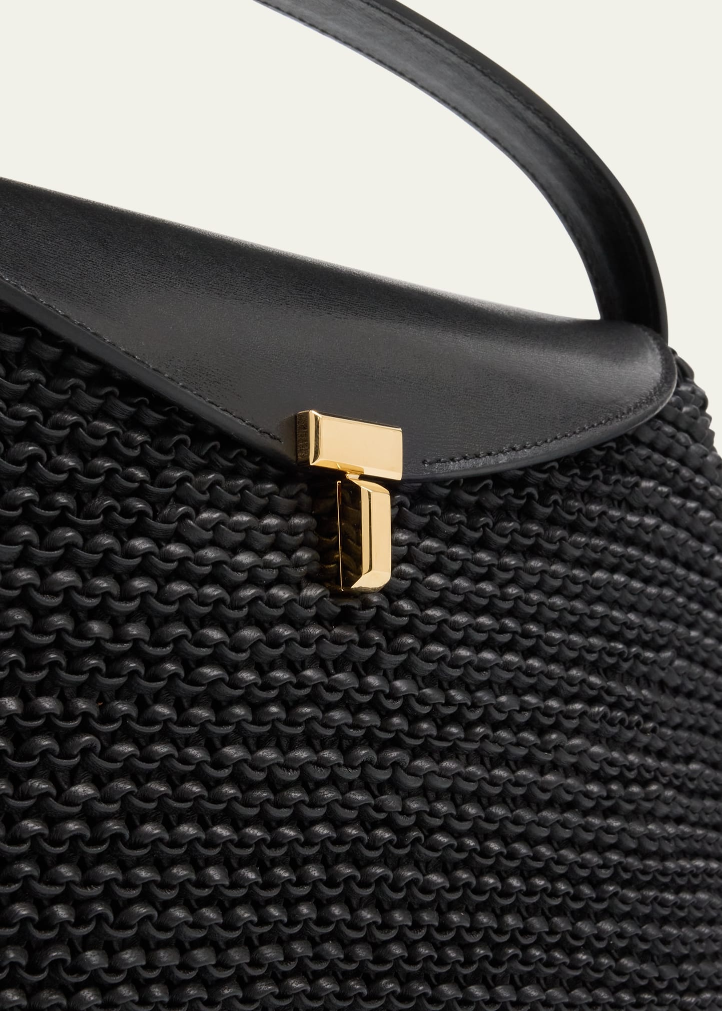 T Lock Woven Leather Top-Handle Bag - 5