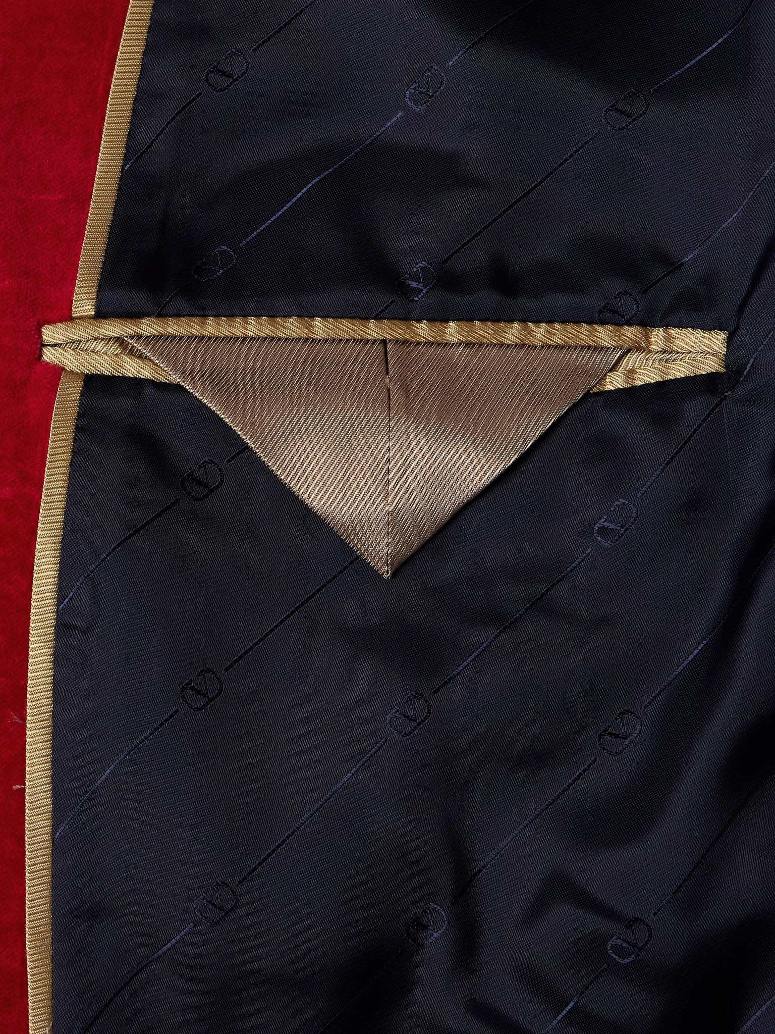 Double-Breasted Cotton and Linen-Blend Velvet Blazer Red - 5